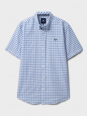 Crew Clothing Blue Short Sleeve Micro Gingham Oxford Shirt - Image 5 of 5