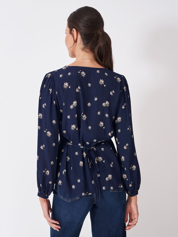 Crew Clothing Blue Lola Tie Back Daisy Print Top - Image 2 of 5 Crew Clothing Blue Lola Tie Back Daisy Print Top - Image 2 of 5