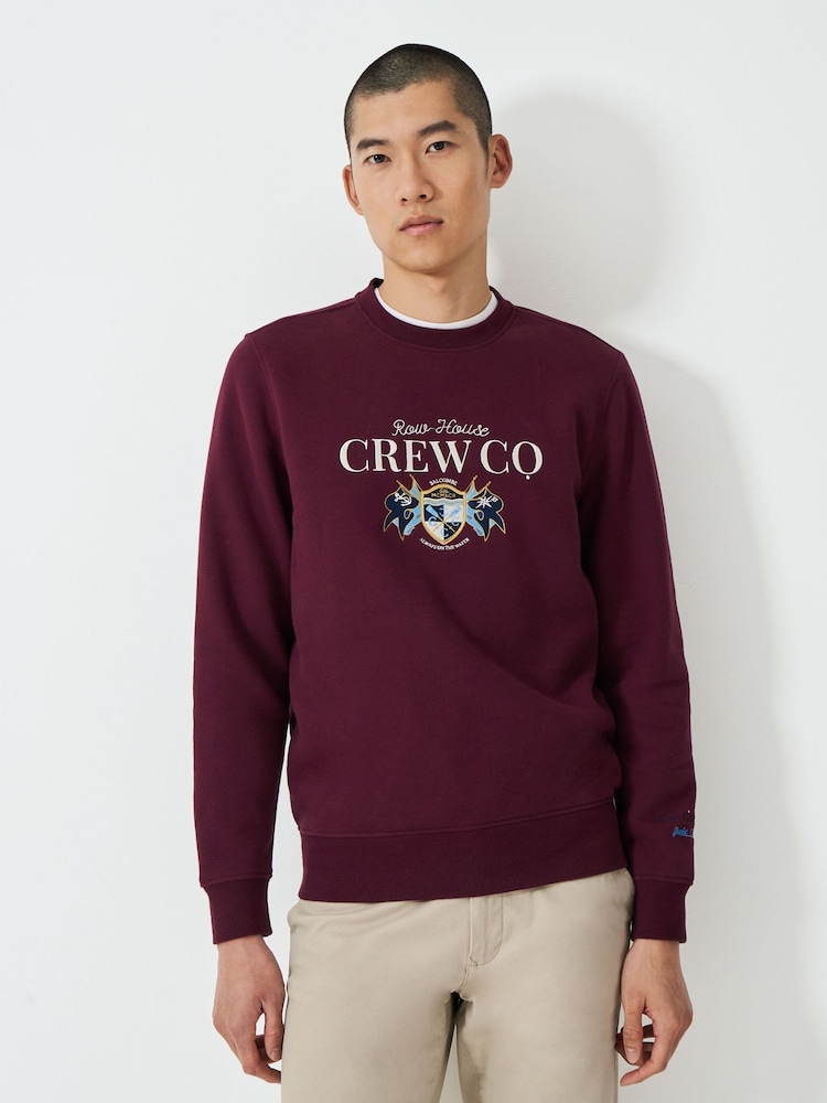 Crew Clothing Red Embroidered Flag Graphic Print Sweatshirt - Image 1 of 5