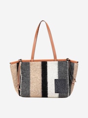 Sign of the Times Metallic Multicolour Striped Wool And Leather Tote Bag - Image 1 of 10