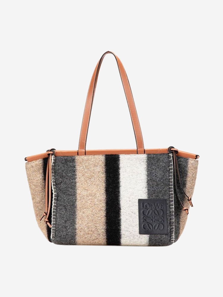 Sign of the Times Metallic Multicolour Striped Wool And Leather Tote Bag - Image 1 of 10