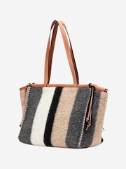 Sign of the Times Metallic Multicolour Striped Wool And Leather Tote Bag - Image 2 of 10
