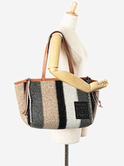 Sign of the Times Metallic Multicolour Striped Wool And Leather Tote Bag - Image 3 of 10