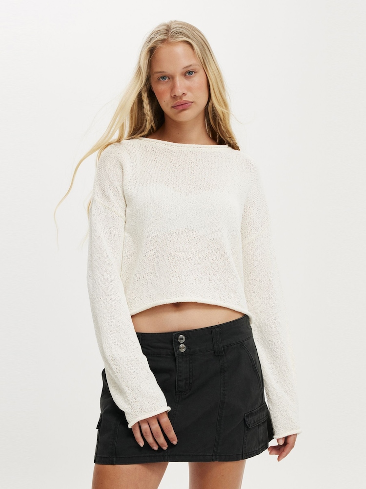 Creme - Cotton On Long Sleeve Boat Neck Knit Jumper - Imagem 1 de 4