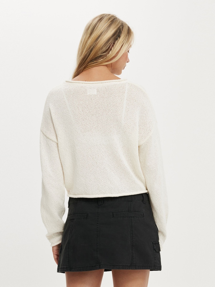 Creme - Cotton On Long Sleeve Boat Neck Knit Jumper - Imagem 2 de 4