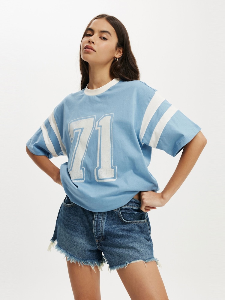 Cotton On Blue Oversized Graphic Print T-Shirt - Image 1 of 4