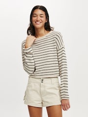 Natural - Cotton On Long Sleeve Boat Neck Knit Jumper - Imagem 1 de 4