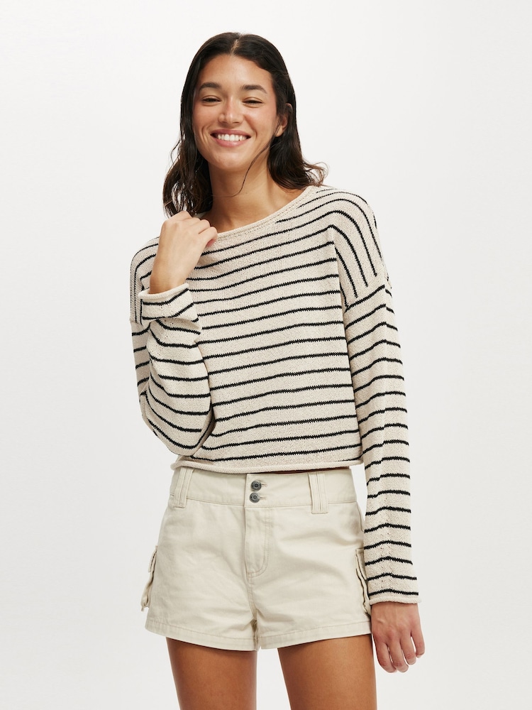 Natural - Cotton On Long Sleeve Boat Neck Knit Jumper - Imagem 1 de 4