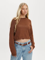 Castanho - Cotton On Long Sleeve Boat Neck Knit Jumper - Imagem 1 de 4