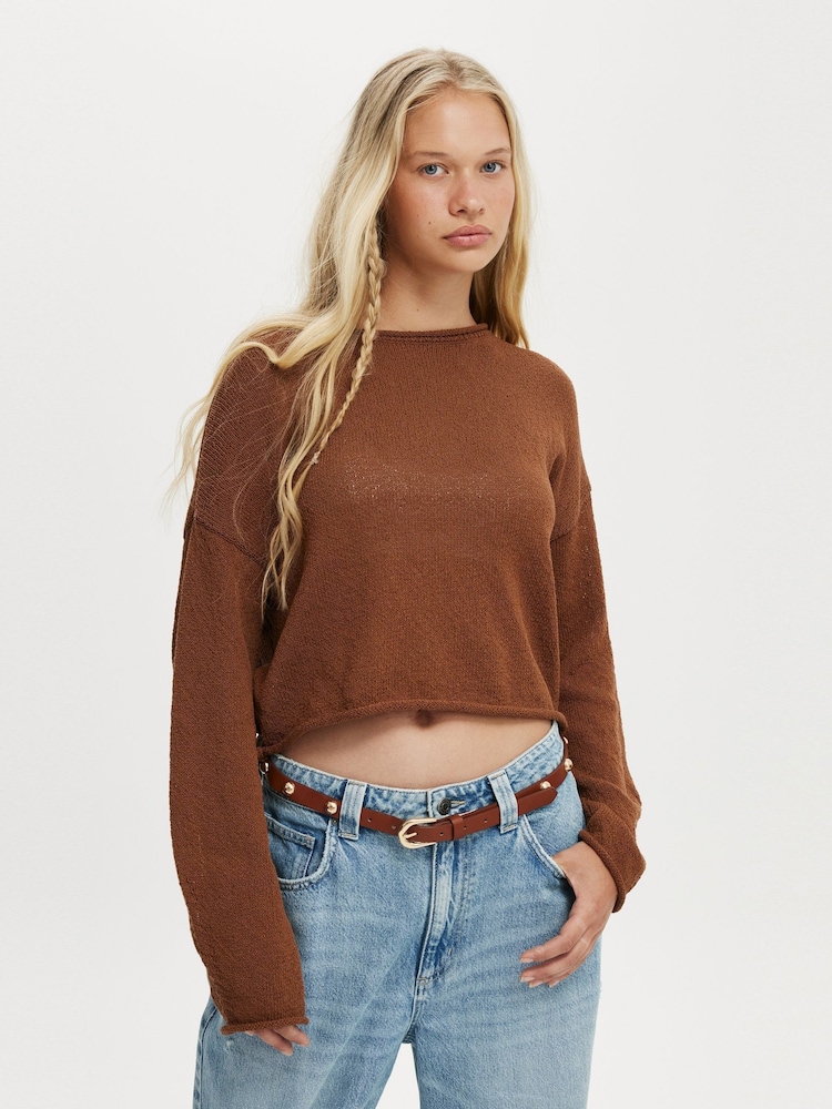 Castanho - Cotton On Long Sleeve Boat Neck Knit Jumper - Imagem 1 de 4