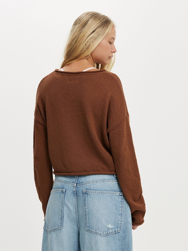 Castanho - Cotton On Long Sleeve Boat Neck Knit Jumper - Imagem 2 de 4