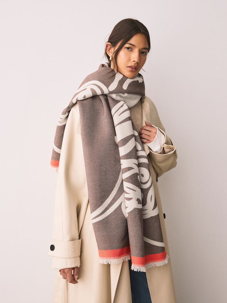 Ecru Hamish the Highland Cown Print Midweight Scarf - Image 1 of 6 Ecru Hamish the Highland Cown Print Midweight Scarf - Image 1 of 6