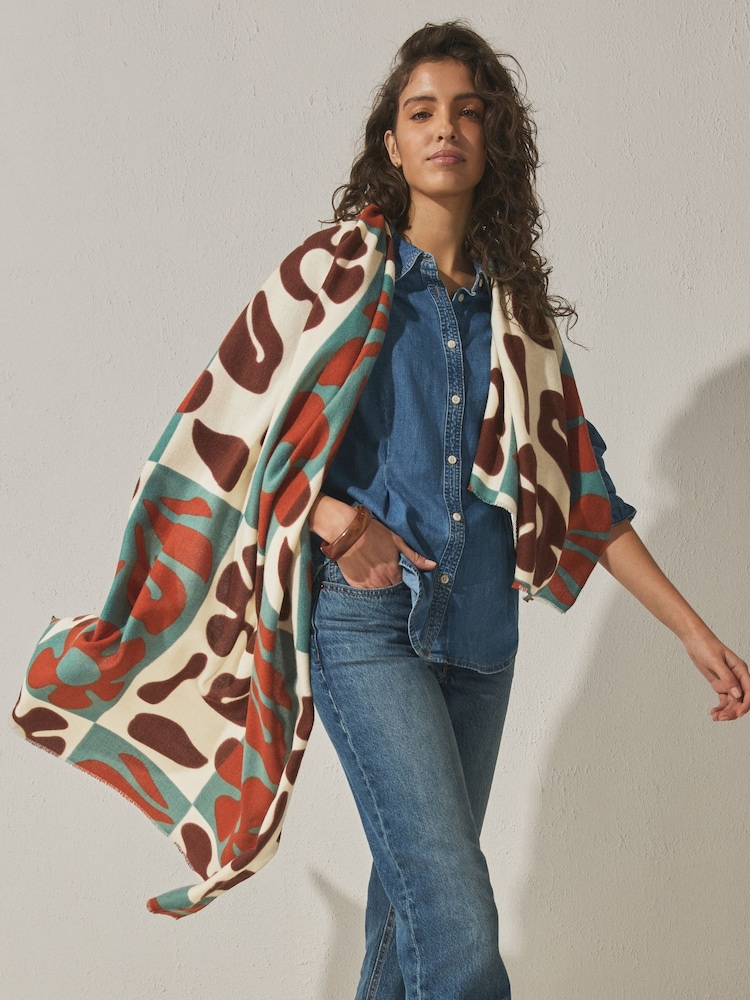 Brown/Cream Midweight Patchwork Scarf - Image 2 of 6