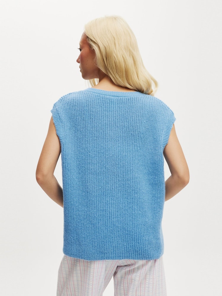 Cotton On Blue Knit Button Up Vest - Image 2 of 5 Cotton On Blue Knit Button Up Vest - Image 2 of 5