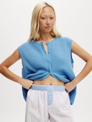 Cotton On Blue Knit Button Up Vest - Image 3 of 5