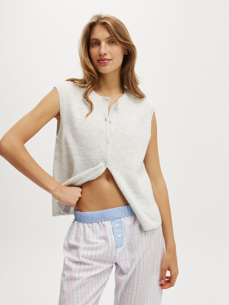 Cotton On Grey Knit Button Up Vest - Image 1 of 4 Cotton On Grey Knit Button Up Vest - Image 1 of 4