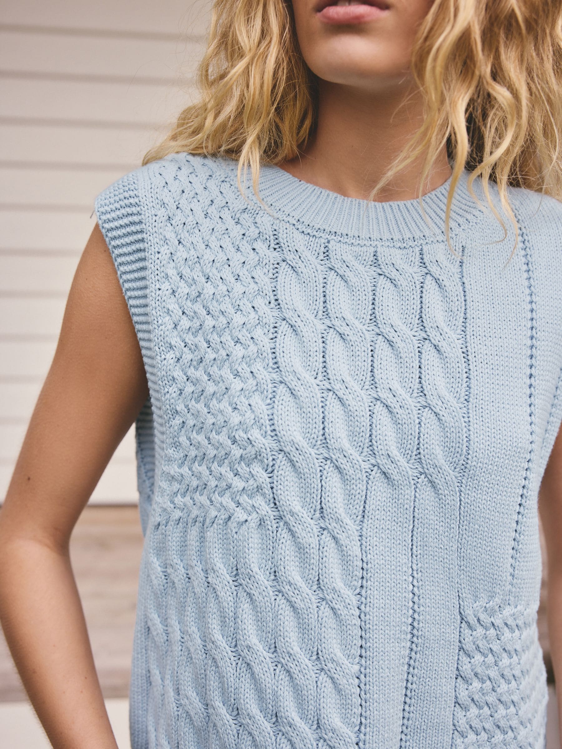 tan blue knit♡ Buy Light Blue Cable Knit Tank from Next Canada
