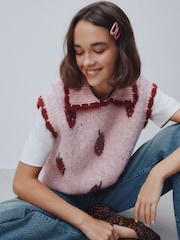 Pink Strawberry Sleeveless Knitted Tank Top With Wool - Image 4 of 6