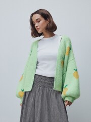 Green Lemon Pattern Knitted Cardigan - Image 4 of 9