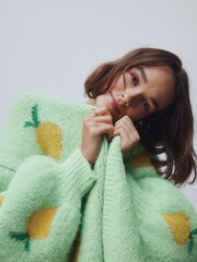 Green Lemon Pattern Knitted Cardigan - Image 5 of 9