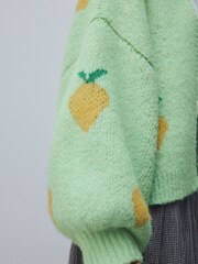 Green Lemon Pattern Knitted Cardigan - Image 6 of 9