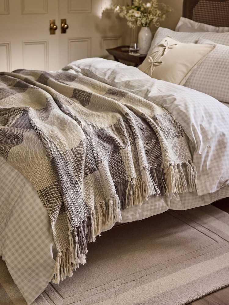 Laura Ashley Grey Allonby Check Woven Throw - Image 2 of 4 Laura Ashley Grey Allonby Check Woven Throw - Image 2 of 4
