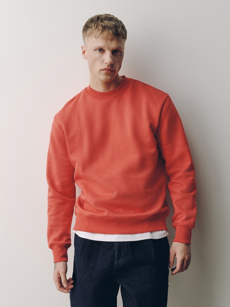 Coral Orange Regular Fit Heavyweight Cotton Rich Crew Neck Sweatshirt - Image 1 of 5