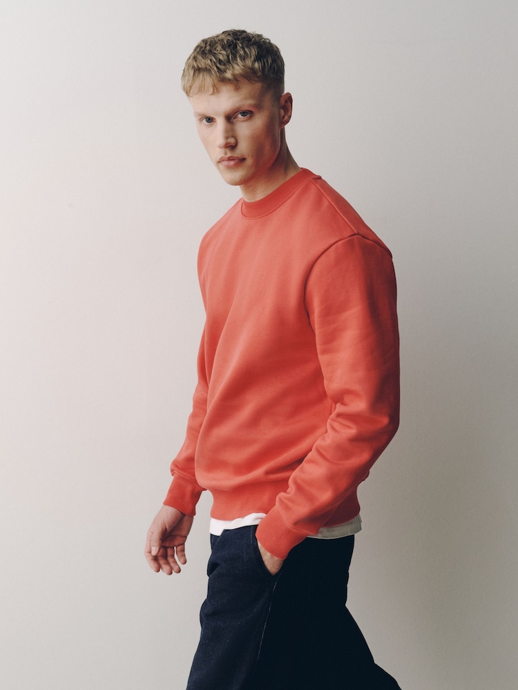 Coral Orange Regular Fit Heavyweight Cotton Rich Crew Neck Sweatshirt - Image 2 of 5