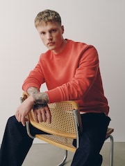 Coral Orange Regular Fit Heavyweight Cotton Rich Crew Neck Sweatshirt - Image 3 of 5
