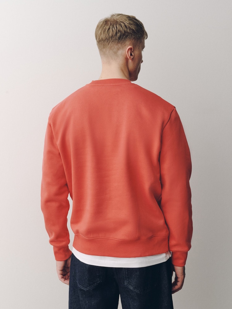 Coral Orange Regular Fit Heavyweight Cotton Rich Crew Neck Sweatshirt - Image 5 of 5