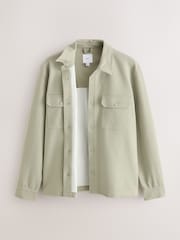 Sage Green Jersey Twill Popper Shacket - Image 2 of 5