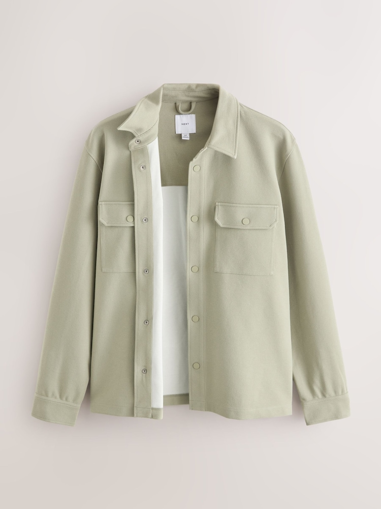 Sage Green Jersey Twill Popper Shacket - Image 2 of 5 Sage Green Jersey Twill Popper Shacket - Image 2 of 5
