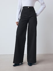 Black High Rise Flexi Fit Pull On Wide Leg Jeans - Image 1 of 10