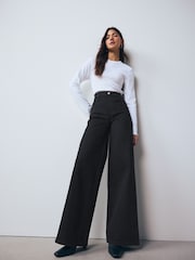 Black High Rise Flexi Fit Pull On Wide Leg Jeans - Image 2 of 10