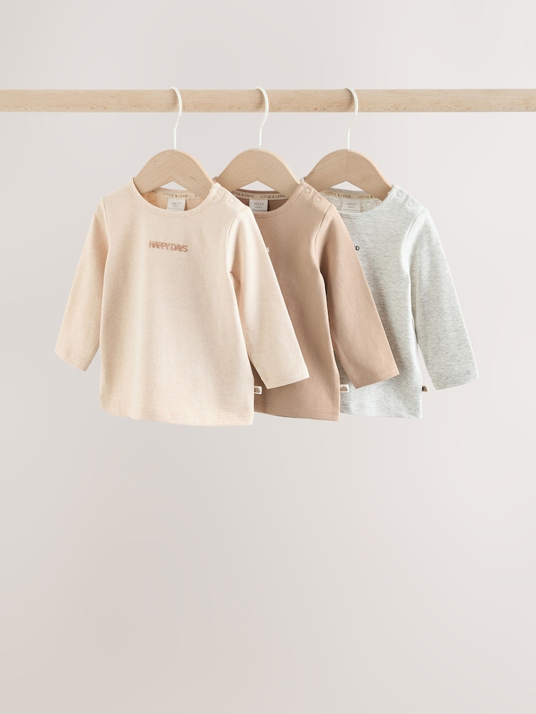 大地色／灰色 - Long Sleeve Baby T-Shirts 3 Pack (0mths-2yrs) - 圖片 1/13