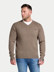 Raging Bull Natural Classic V-Neck Cotton Cashmere Knit Jumper - Image 1 of 3
