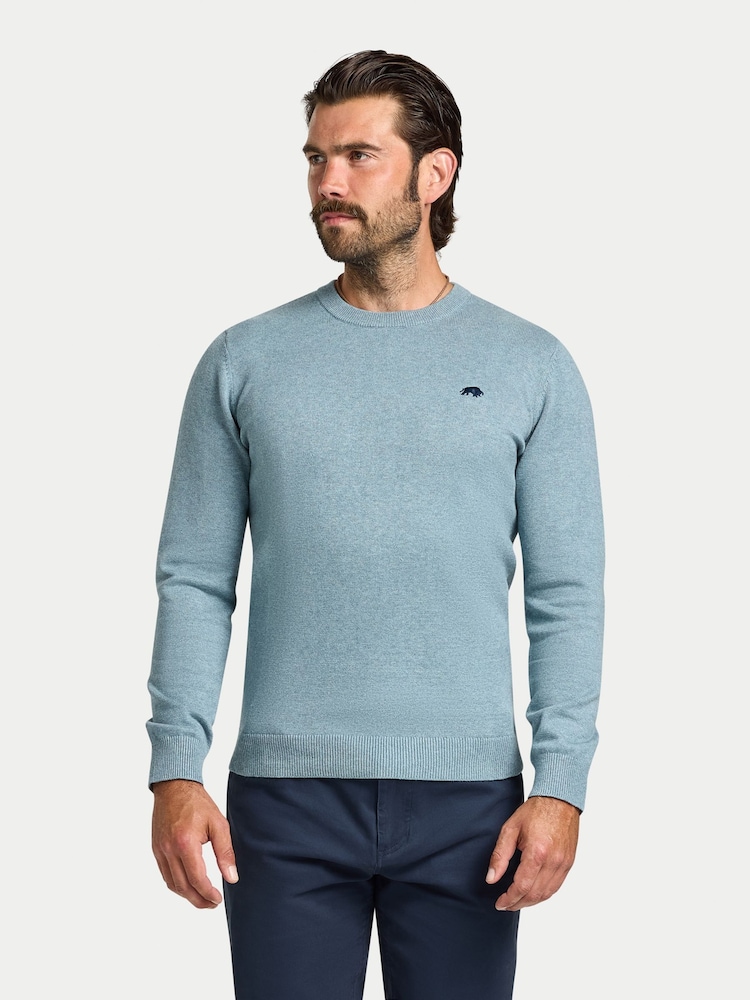 Raging Bull Green Classic Crew Neck Cotton Cashmere Knit Jumper - Image 1 of 3