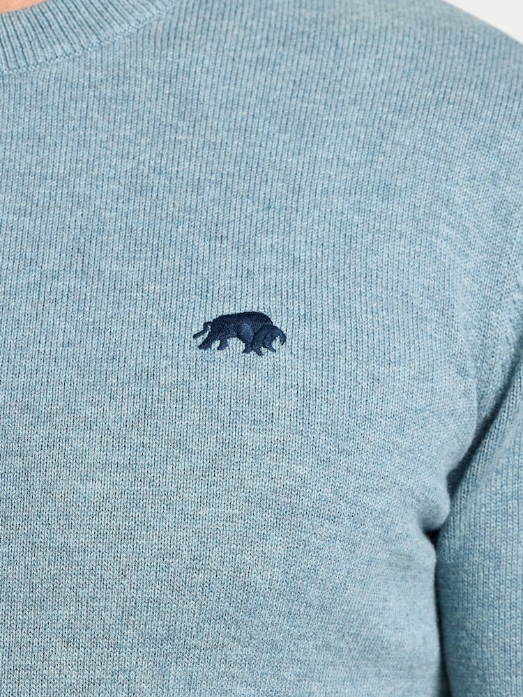 Raging Bull Green Classic Crew Neck Cotton Cashmere Knit Jumper - Image 3 of 3 Raging Bull Green Classic Crew Neck Cotton Cashmere Knit Jumper - Image 3 of 3