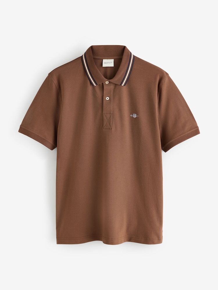GANT Brown Tipped Polo Shirt - Image 1 of 1 GANT Brown Tipped Polo Shirt - Image 1 of 1