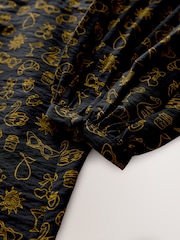 Black Croissant Print - Mini Long Sleeve A-Line Seam Detail Dress - Imagen 7 de 8