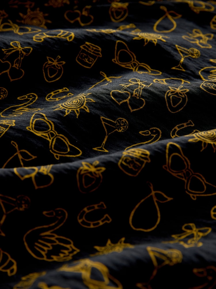 Black Croissant Print Mini Long Sleeve A-Line Seam Detail Dress - Image 8 of 8 Black Croissant Print Mini Long Sleeve A-Line Seam Detail Dress - Image 8 of 8