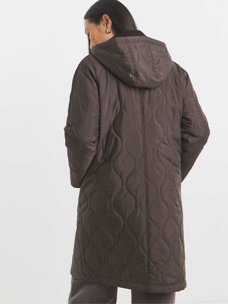 JD Williams Brown Cord Collar Quilted Barn Jacket - Image 2 of 4 JD Williams Brown Cord Collar Quilted Barn Jacket - Image 2 of 4