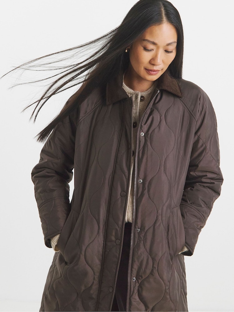 JD Williams Brown Cord Collar Quilted Barn Jacket - Image 4 of 4 JD Williams Brown Cord Collar Quilted Barn Jacket - Image 4 of 4
