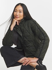 JD Williams Green Animal Print Funnel Neck Short Quilted Jacket - Image 1 of 4