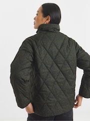 JD Williams Green Animal Print Funnel Neck Short Quilted Jacket - Image 2 of 4