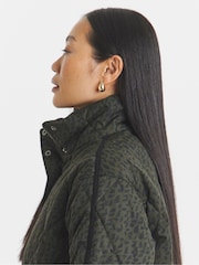 JD Williams Green Animal Print Funnel Neck Short Quilted Jacket - Image 3 of 4