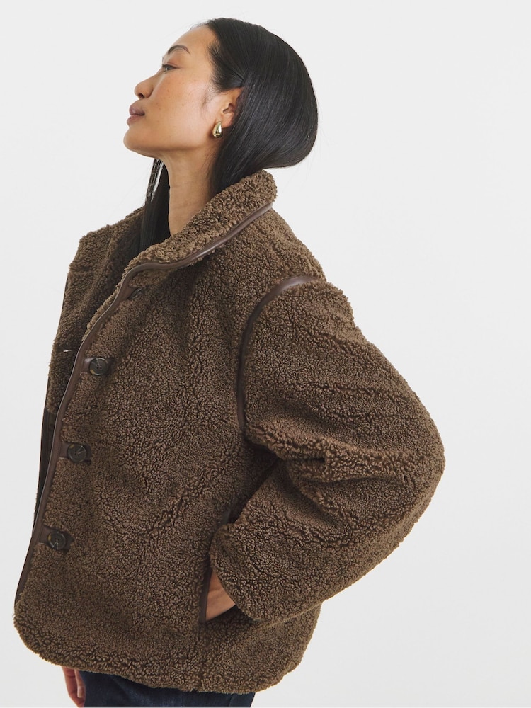 JD Williams Brown Borg Teddy Jacket - Image 1 of 4