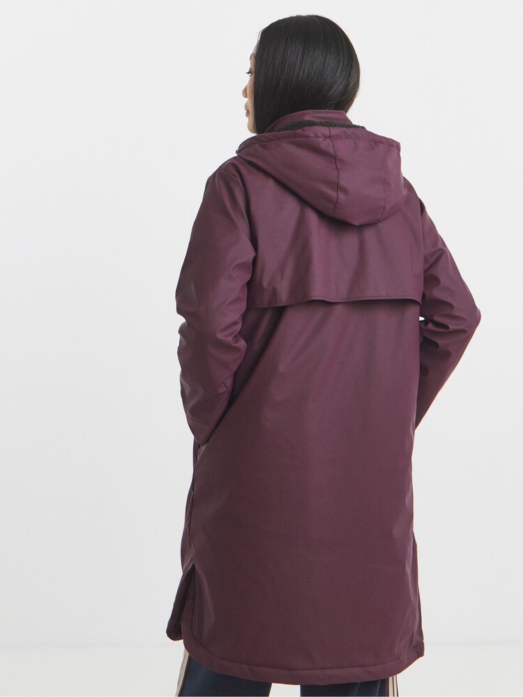 JD Williams Purple Fleece Lined Rubberised Raincoat With Hood - Image 2 of 4 JD Williams Purple Fleece Lined Rubberised Raincoat With Hood - Image 2 of 4