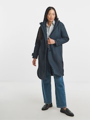 JD Williams Blue Fleece Lined Rubberised Raincoat With Hood - Image 1 of 4