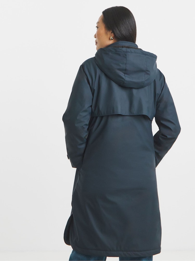 JD Williams Blue Fleece Lined Rubberised Raincoat With Hood - Image 2 of 4